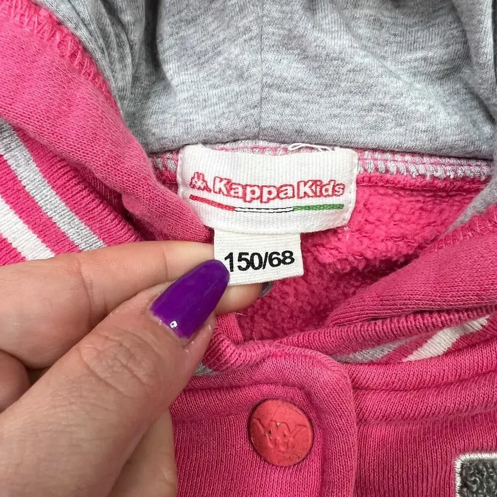 Kappa Kids Varsity Sweatshirt Hoodie Jacket Pink Gray Size Youth Girls L/XL